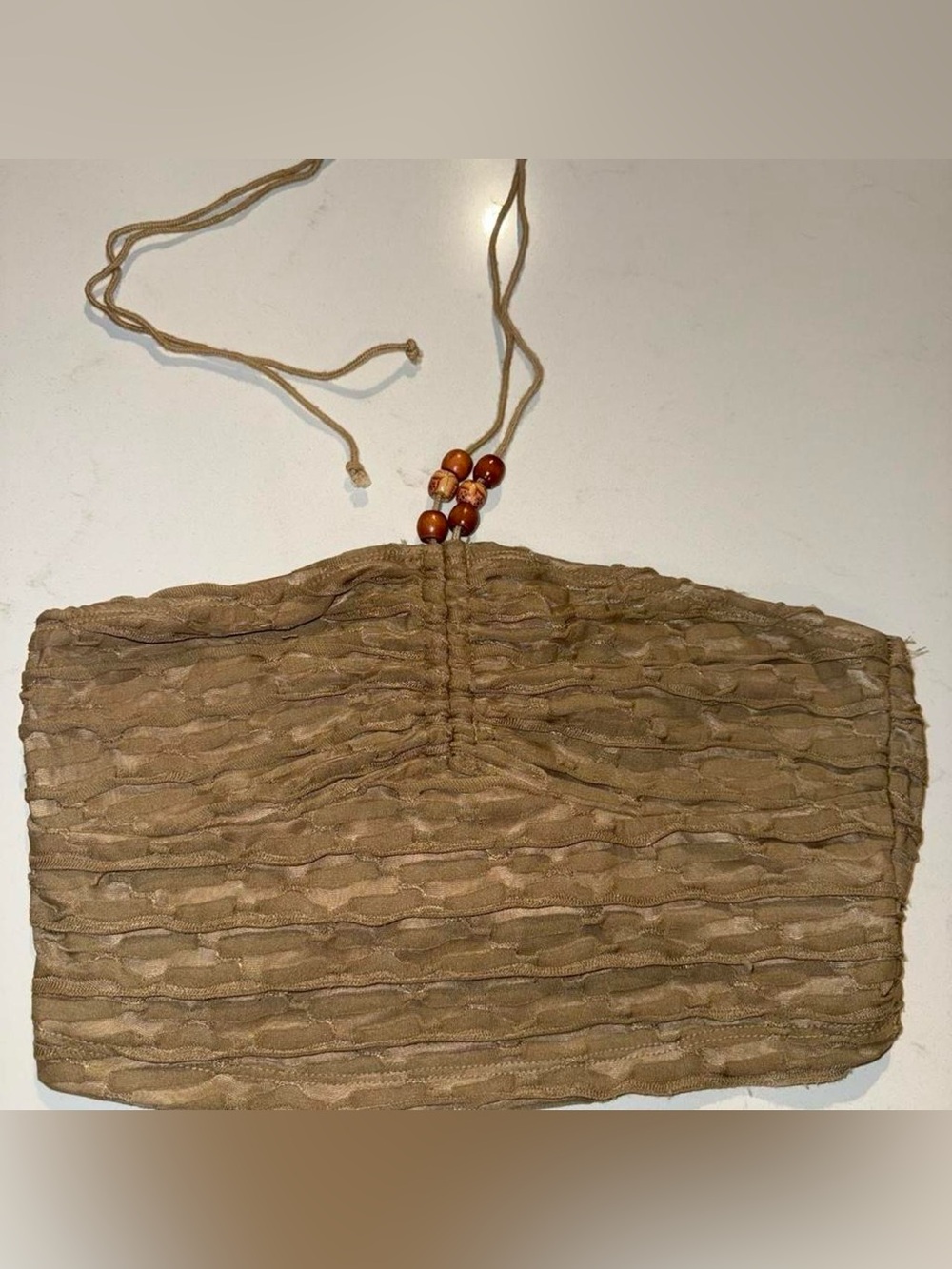 Women's Smocked Halter Crop Top in Tan